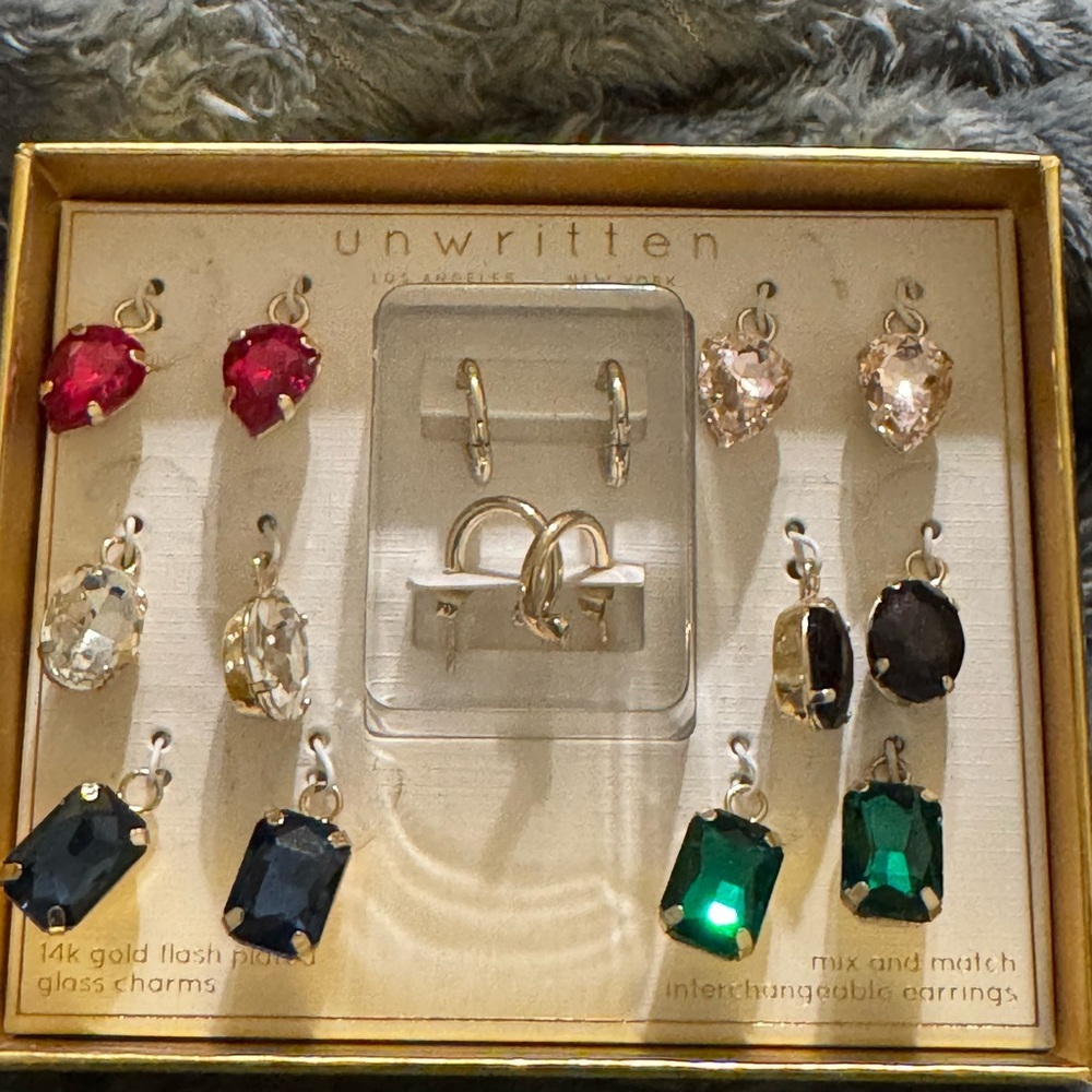 14k Gold Plated Multicolor Interchangeable Glass Charm Earrings Set